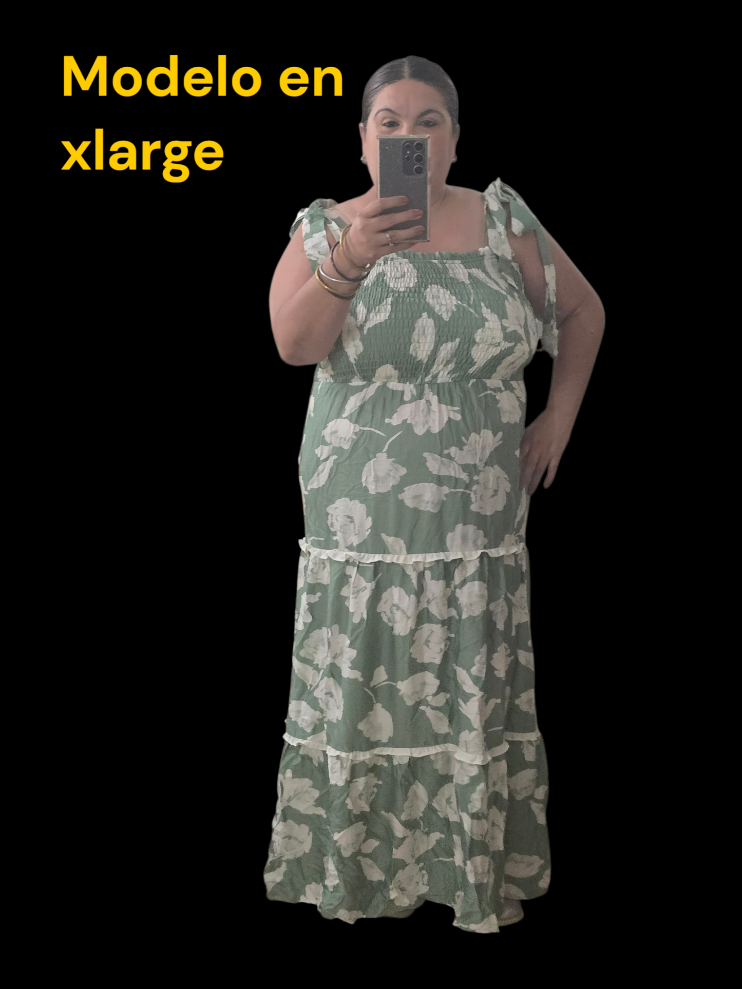 Plus woven print smocking Tiered maxi dress