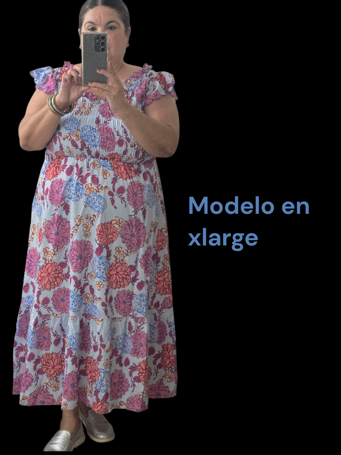 Smocked ruffle sleeves midi dress