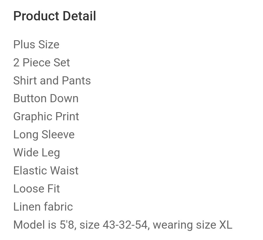 Plus size graphic print linen set