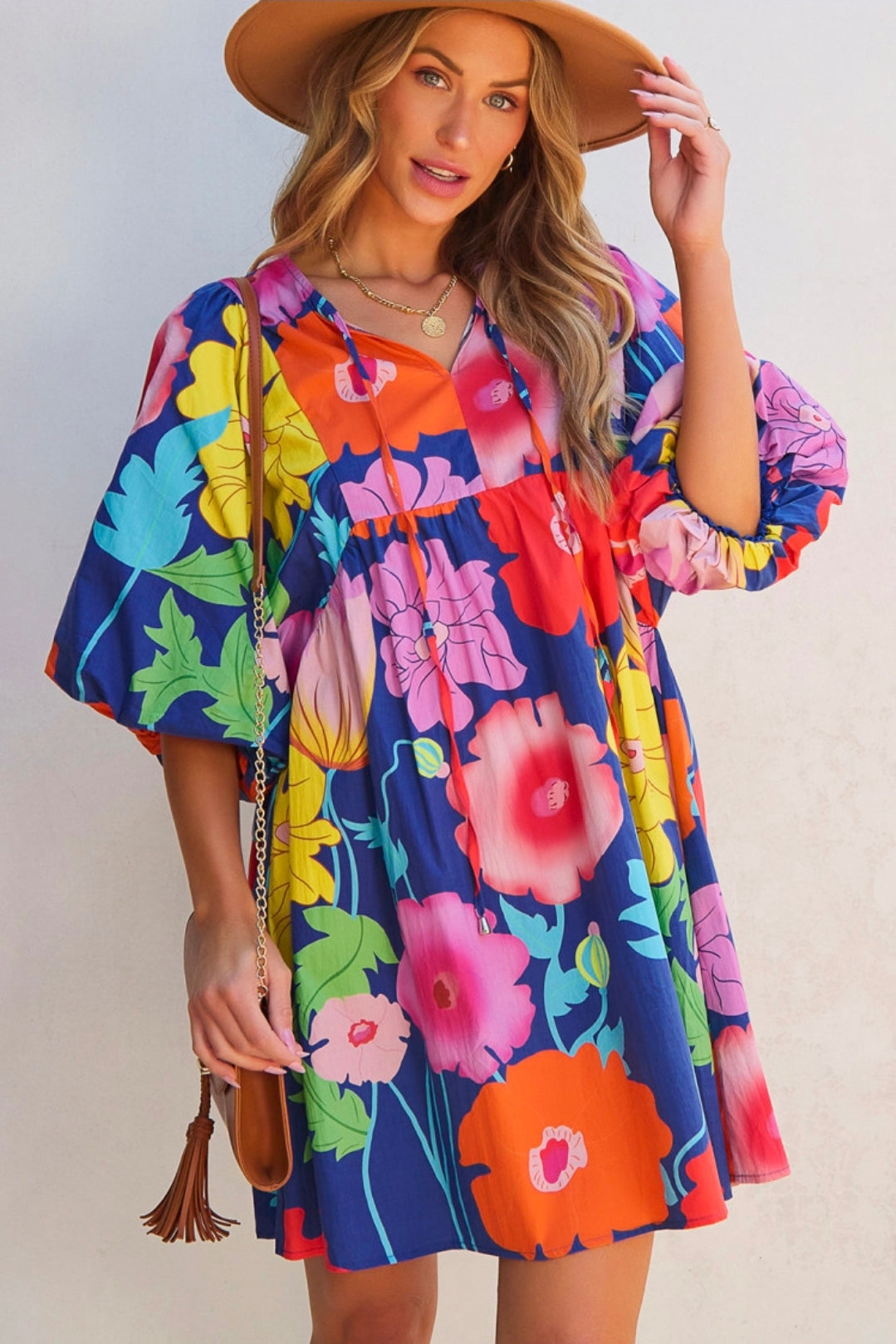 Dark blue floral print dress