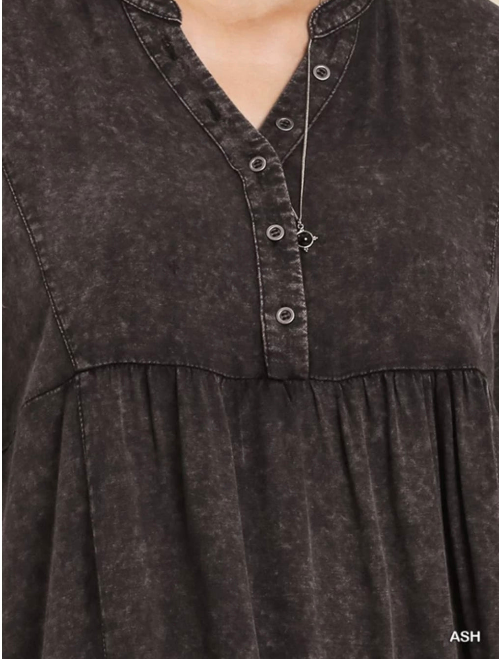 Mineral wash split neck button detail dress with no lining