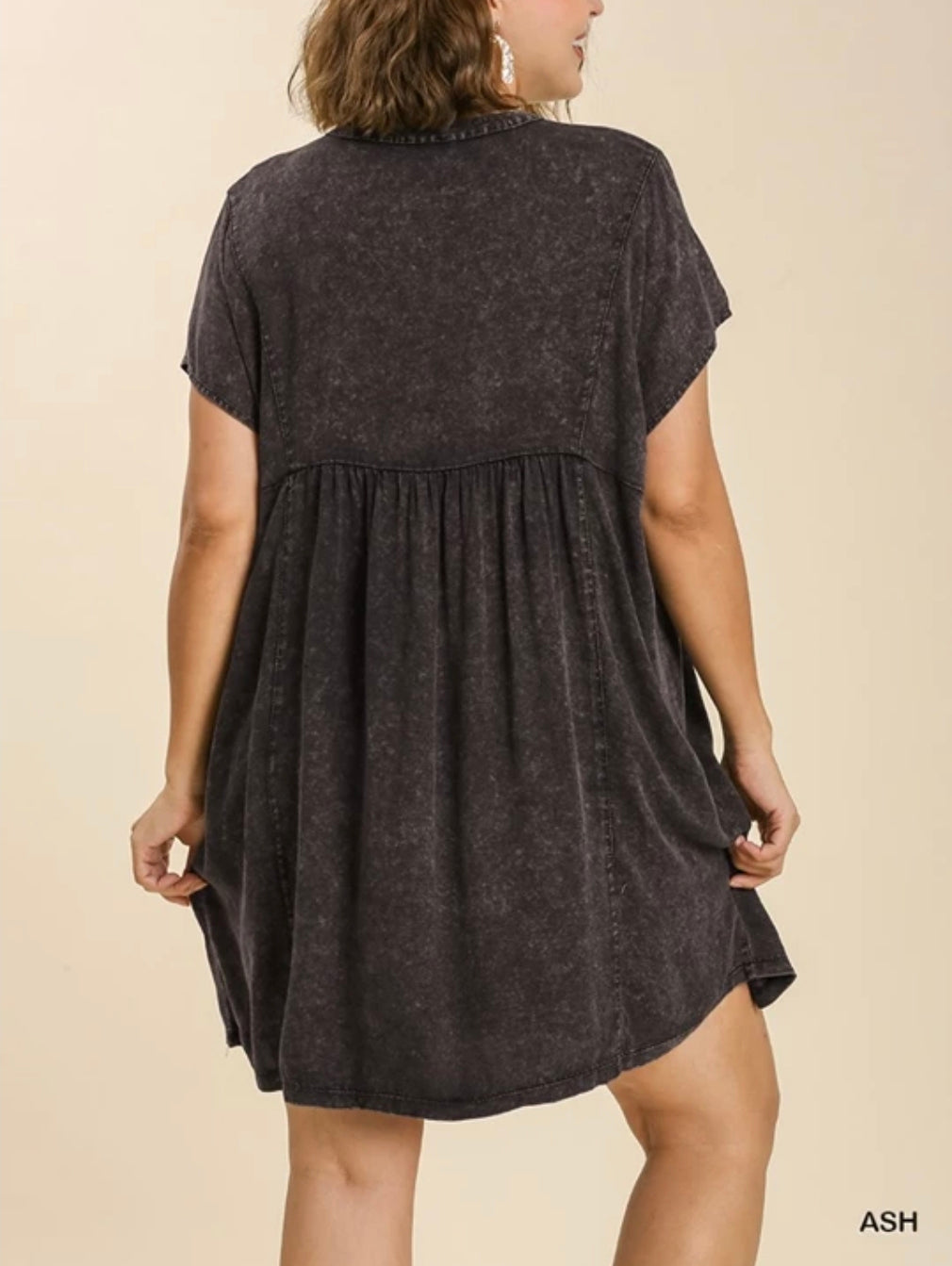 Mineral wash split neck button detail dress with no lining