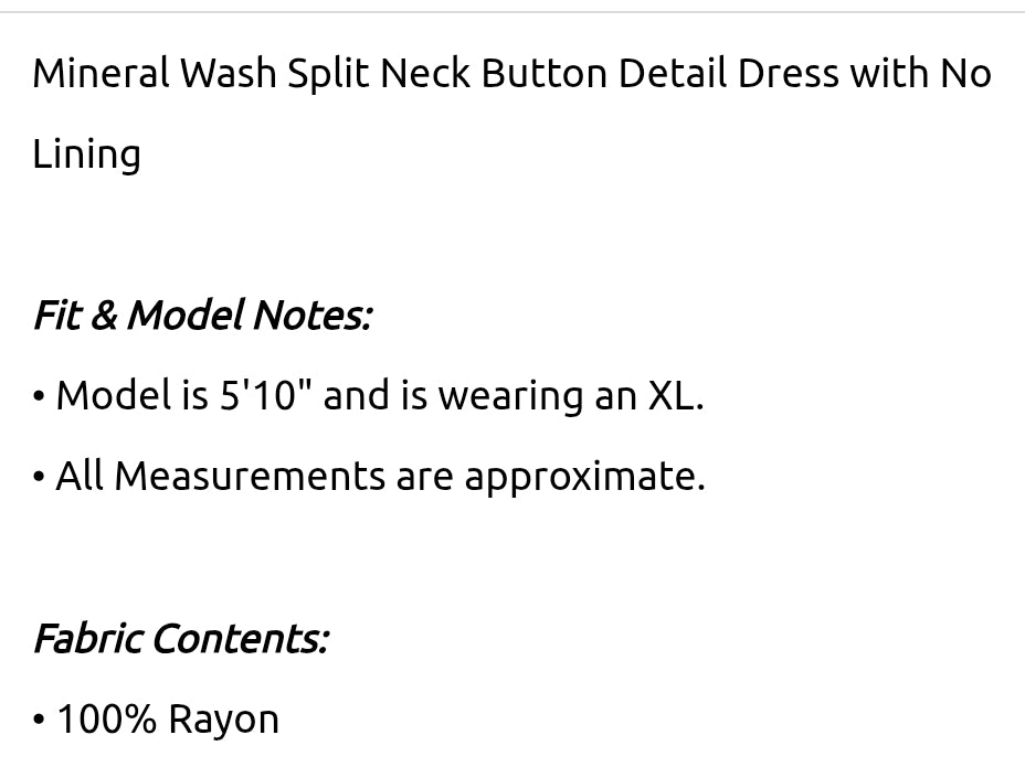 Mineral wash split neck button detail dress with no lining