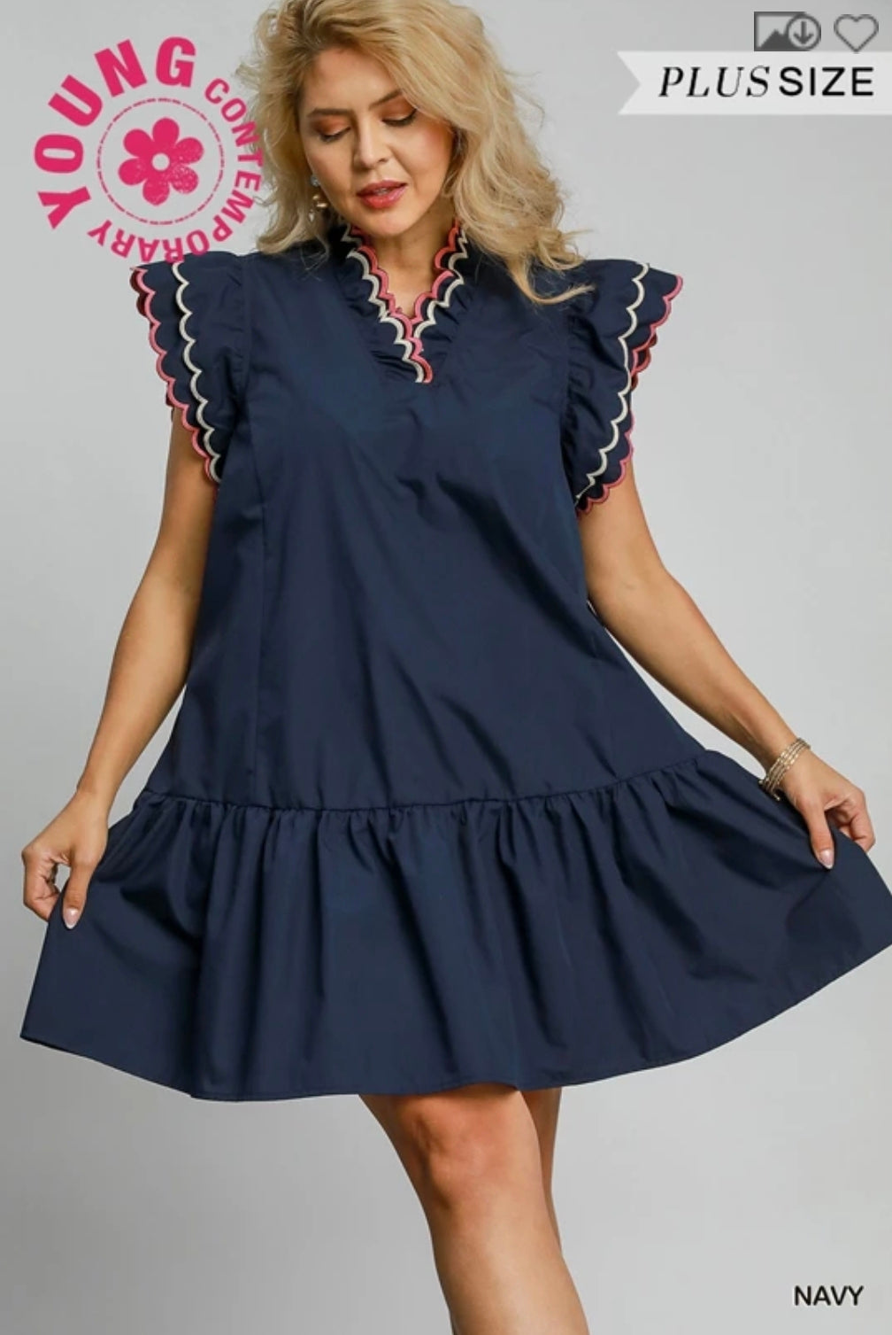 Ruffled scalloped sleeved dress