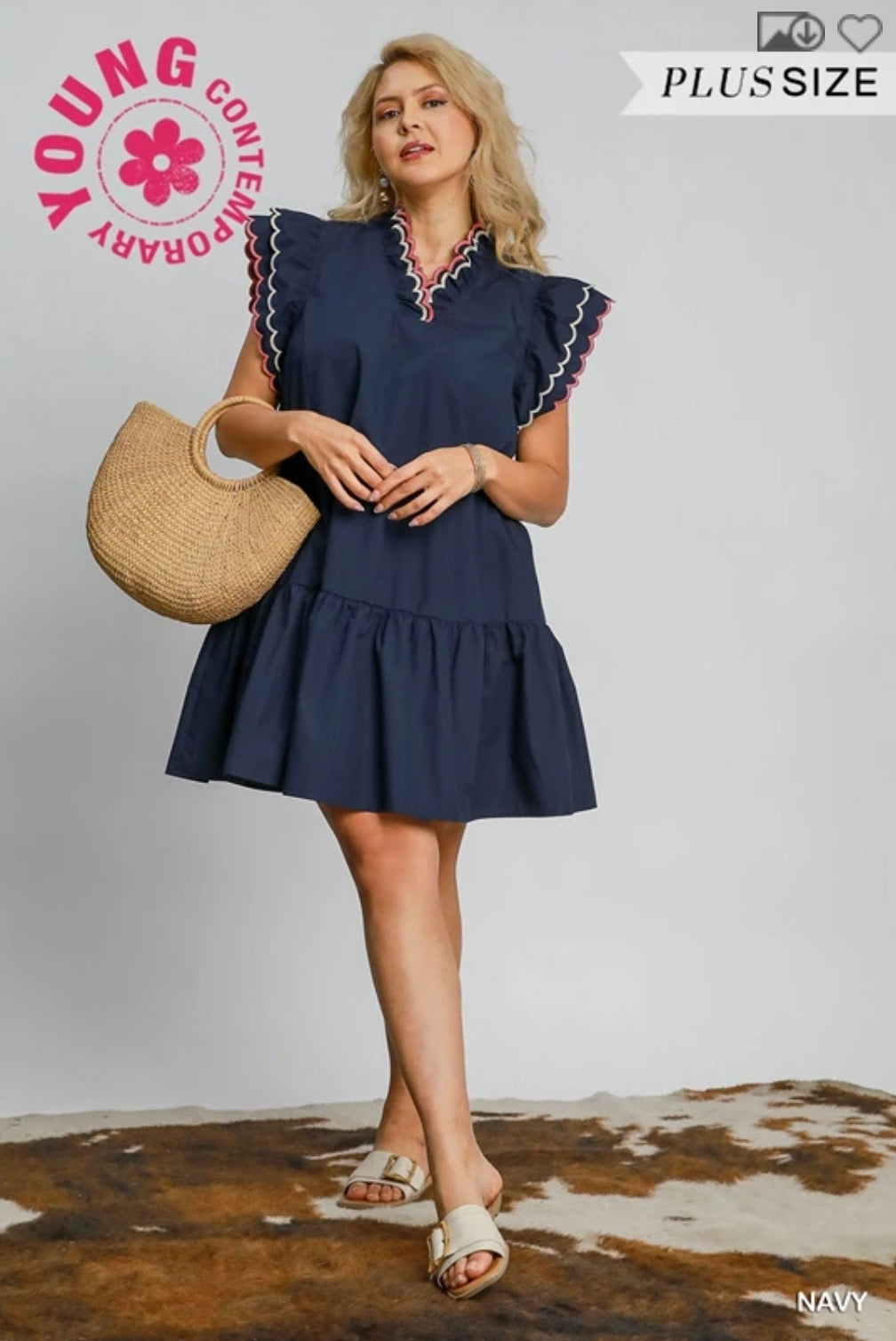 Ruffled scalloped sleeved dress