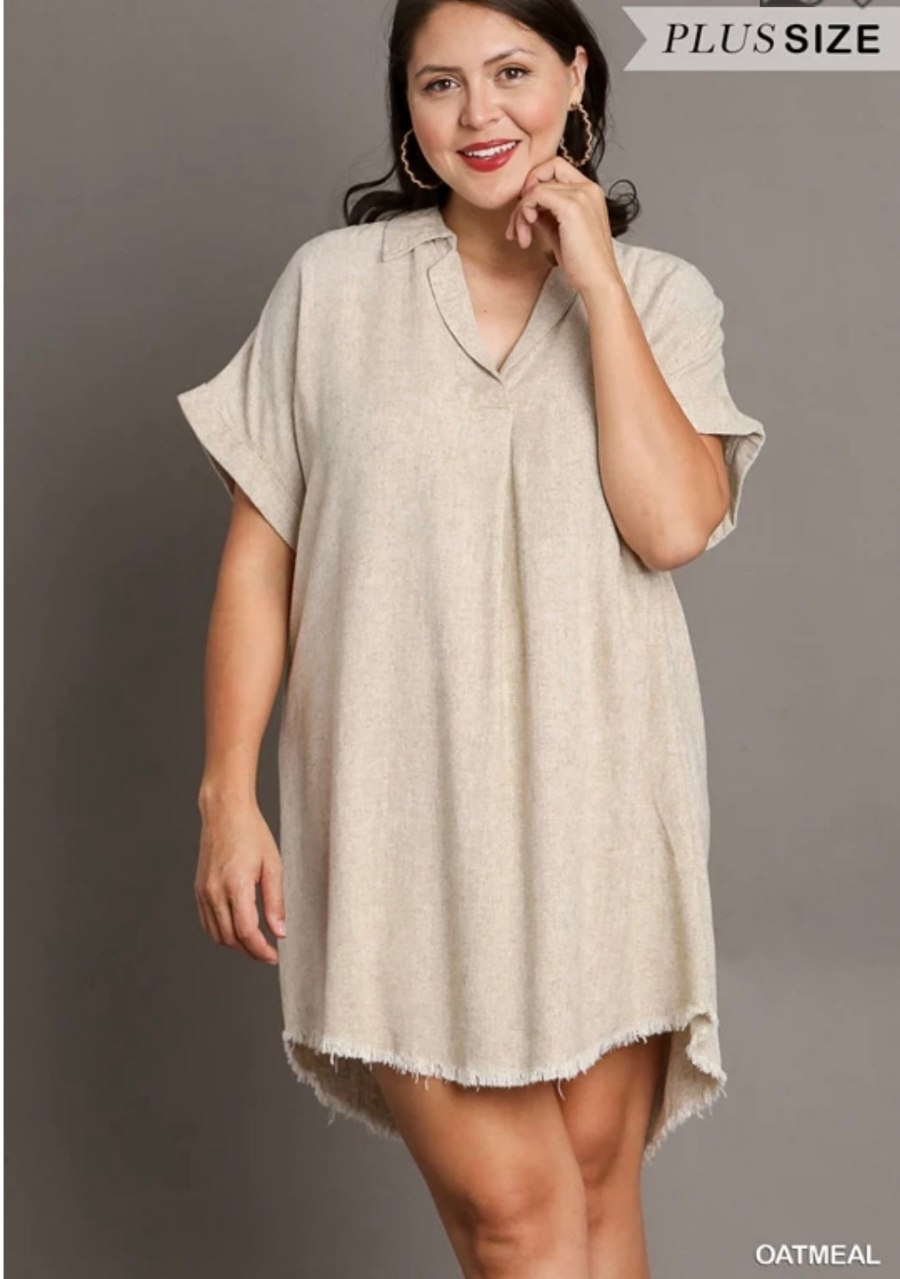 Linen blend vneck dress