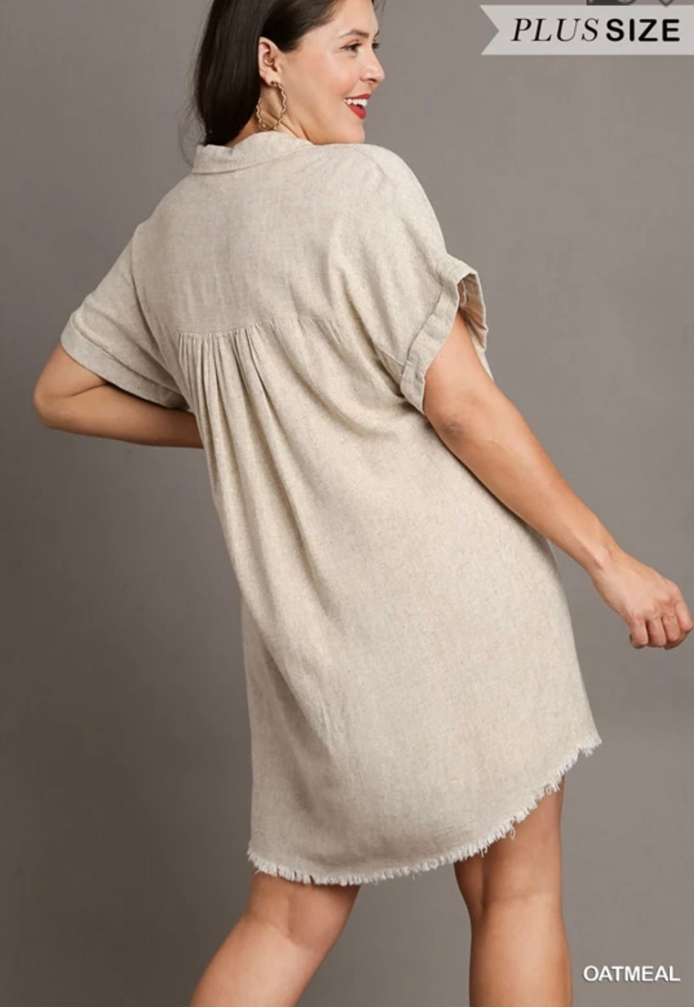 Linen blend vneck dress