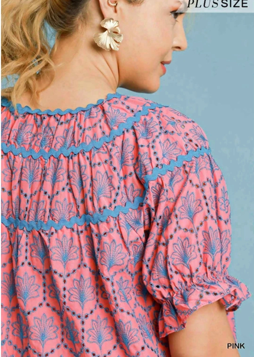Eyelet mini dress with ric rac trim