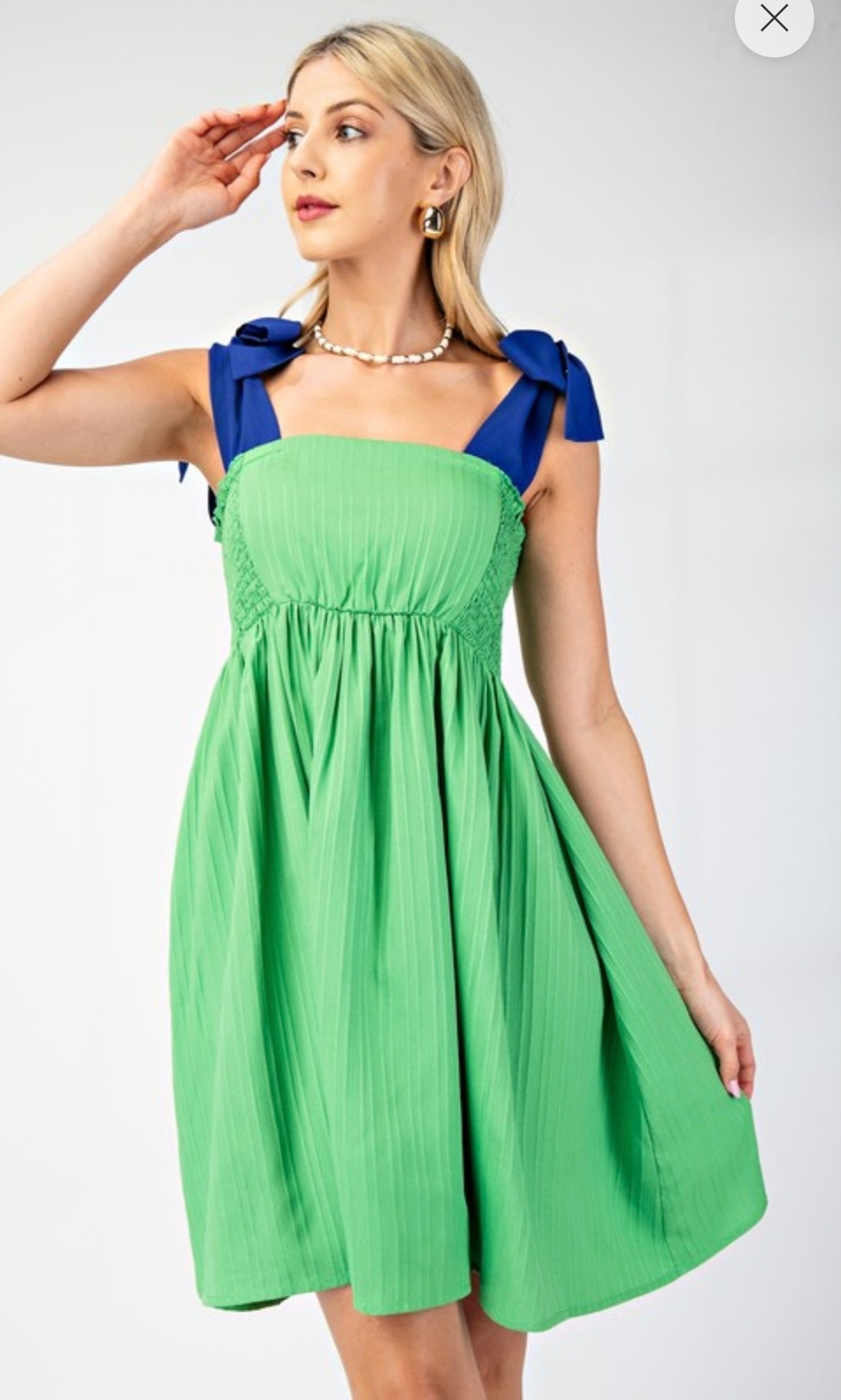 Baby doll dress with ribbon shoulder ties