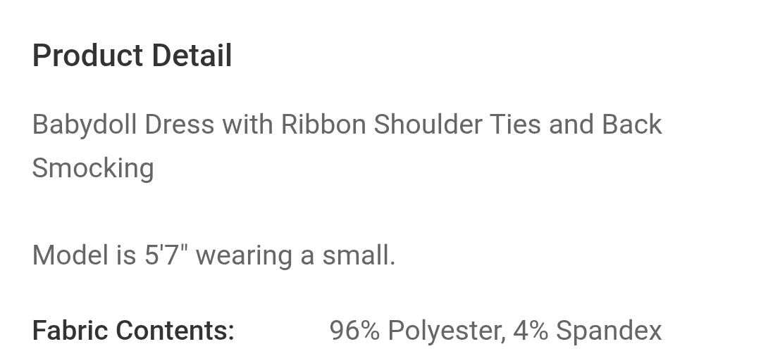 Baby doll dress with ribbon shoulder ties