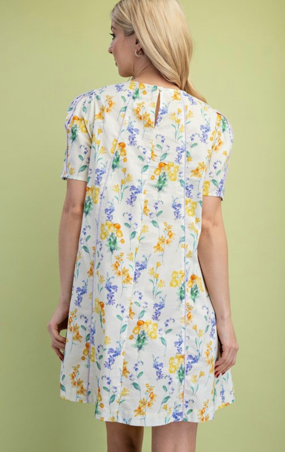 Paneled floral short sleeve mini dress