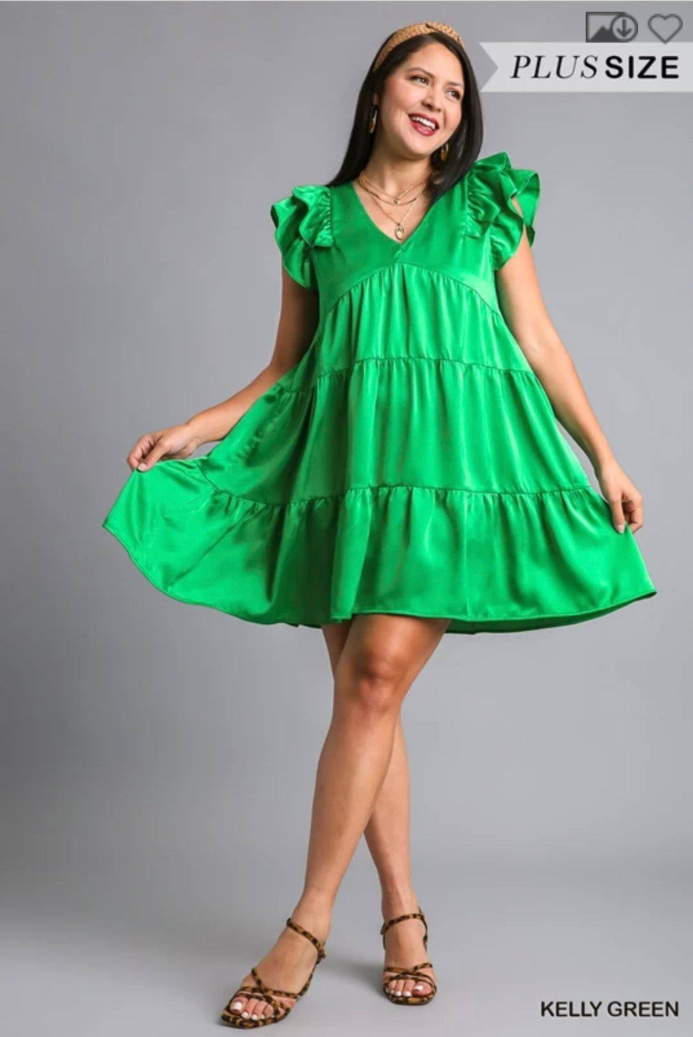 Satin baby doll Tiered Dress with ruffle sleeves
