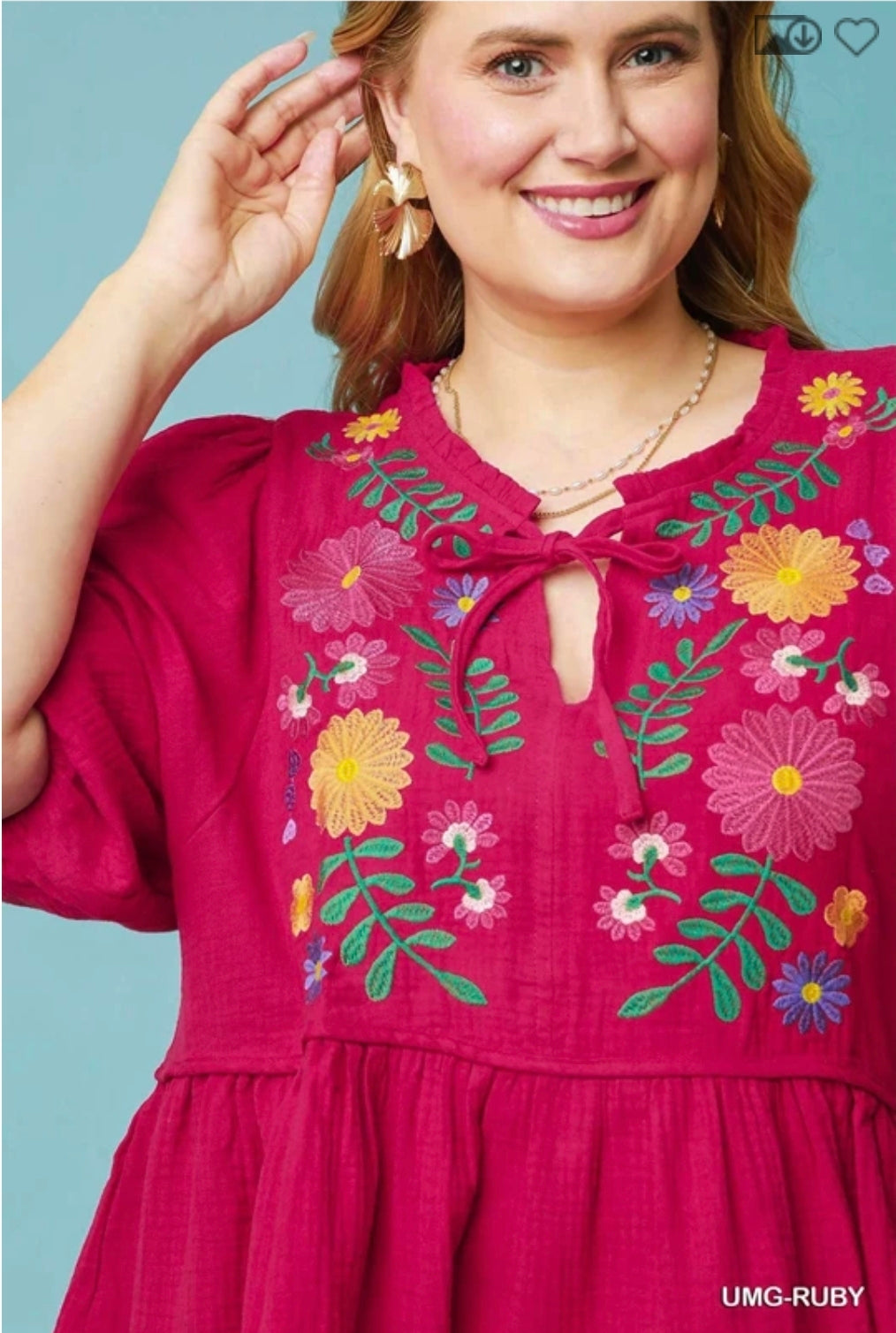Cotton gauze floral embroidery baby doll top