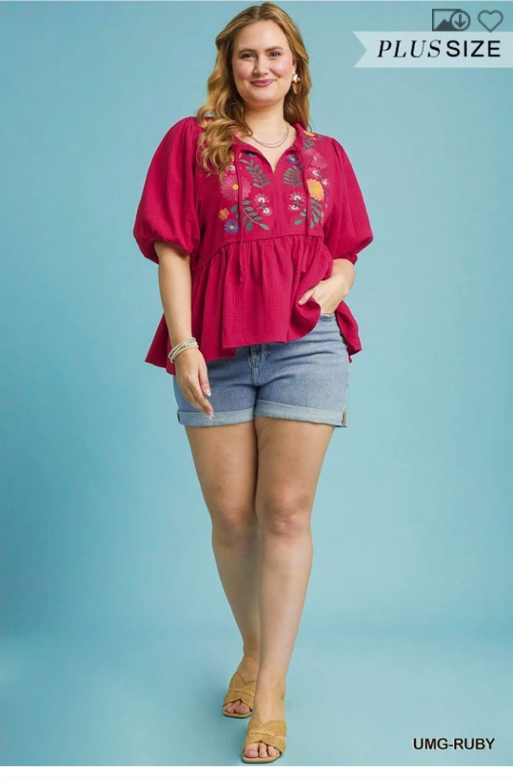 Cotton gauze floral embroidery baby doll top