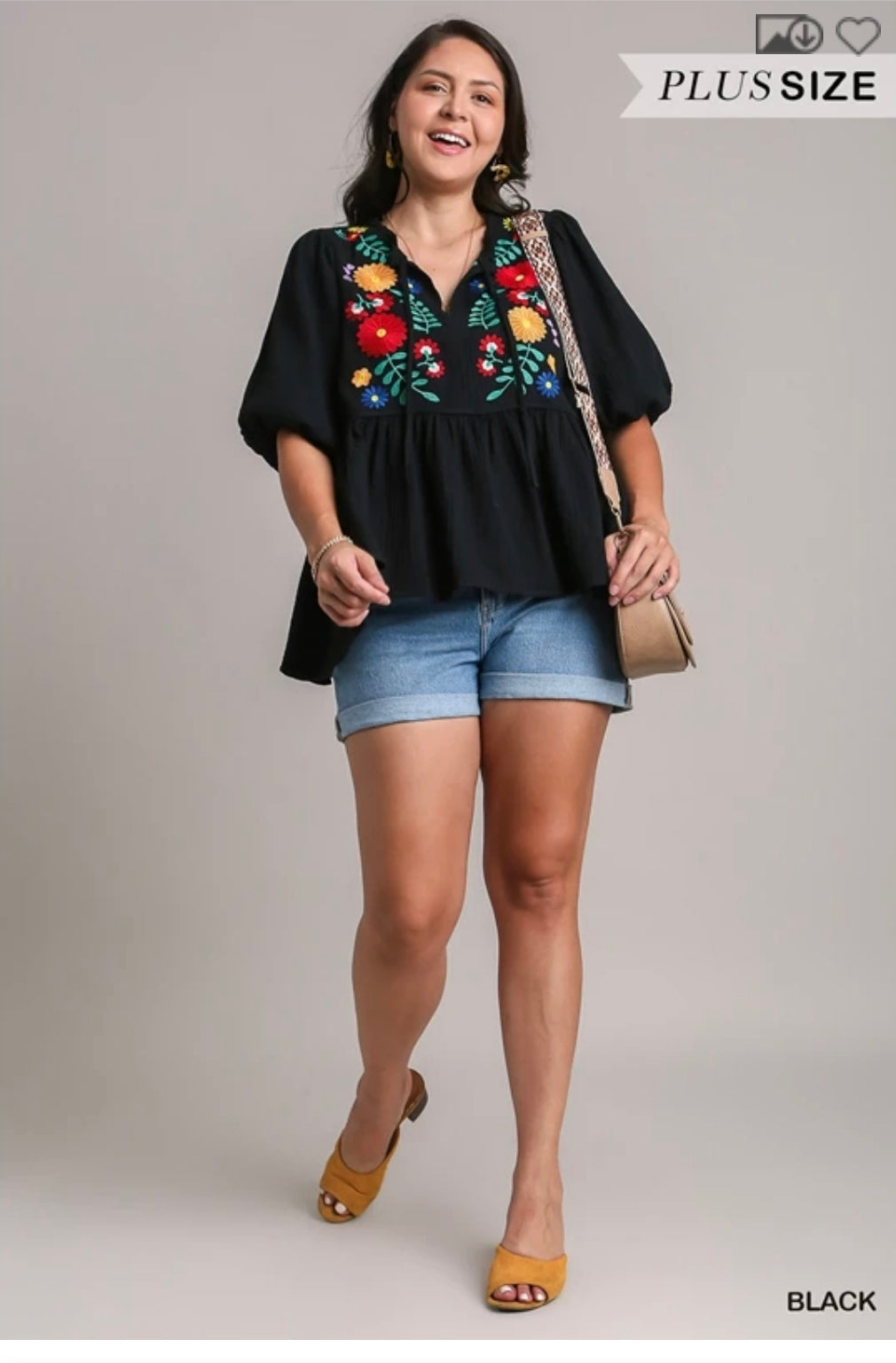 Cotton gauze floral embroidery baby doll top