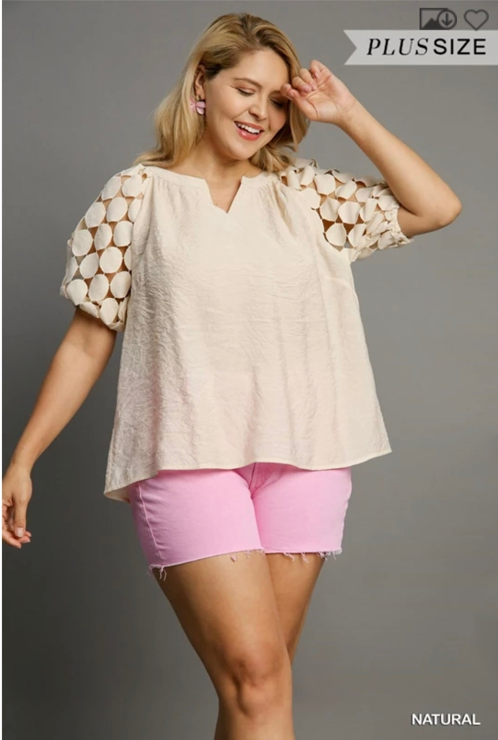 Split neck bubble sleeve top