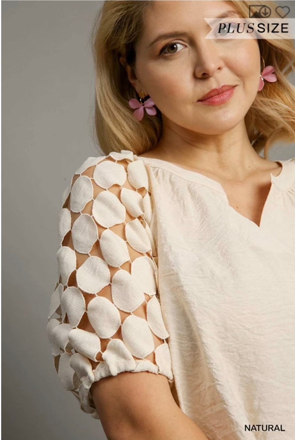 Split neck bubble sleeve top