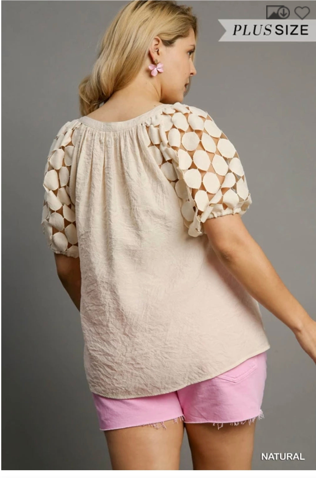 Split neck bubble sleeve top
