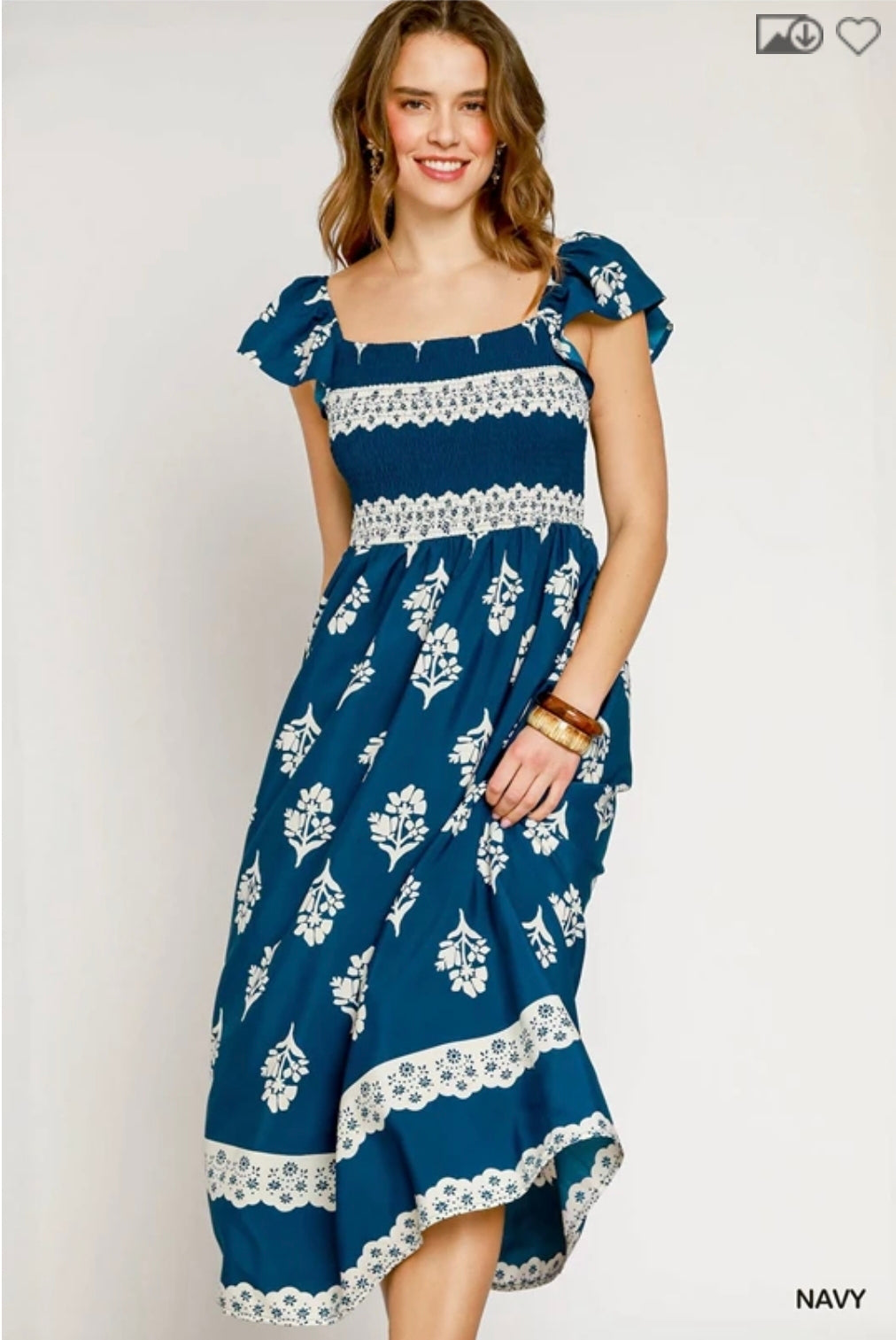 Romantic smocked midi dress
