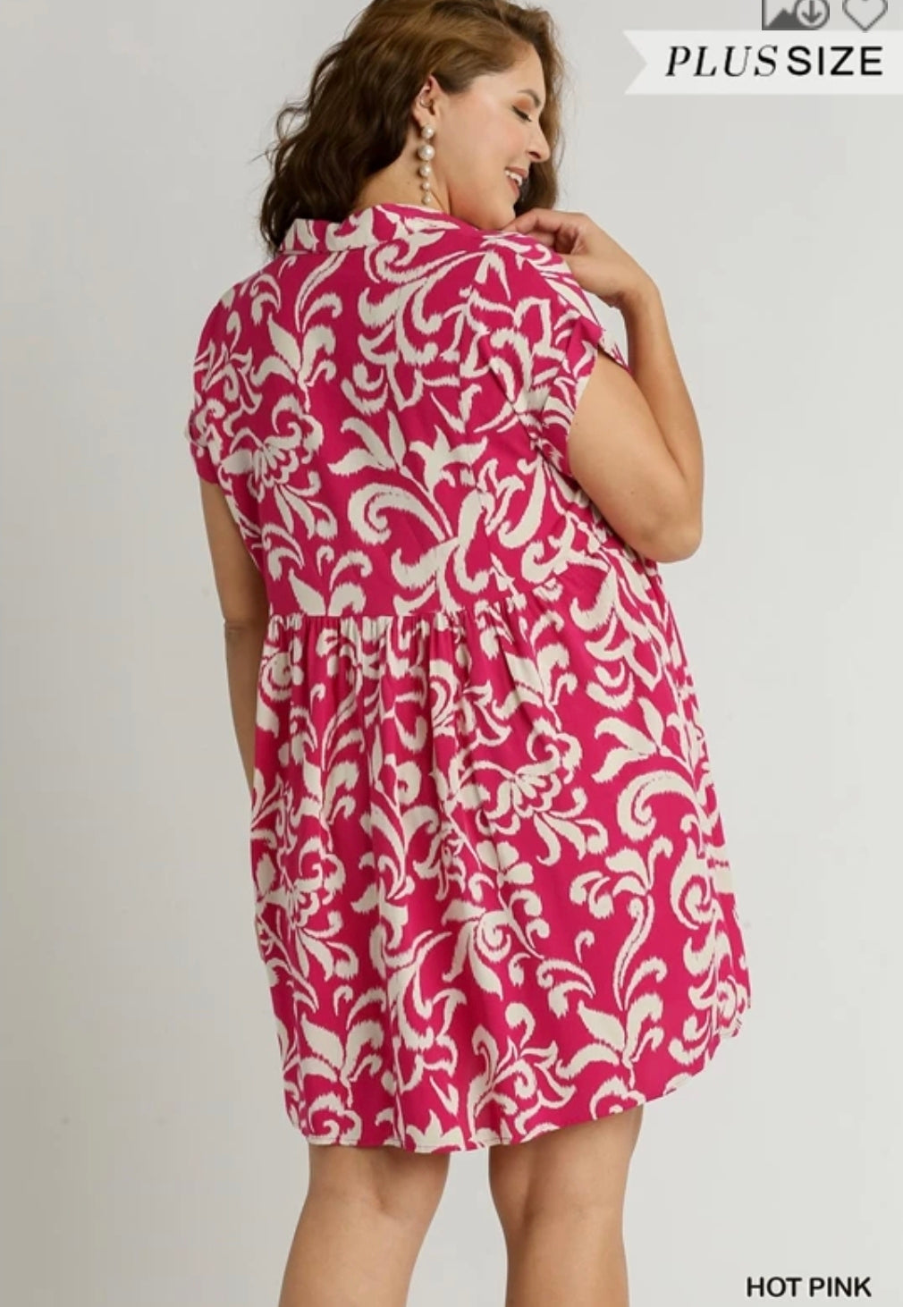 Two tone abstract print collared dress with pockets