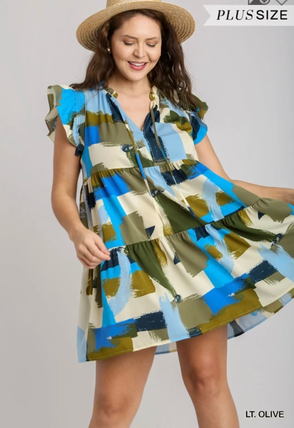 Print smocked flutter sleeve dress