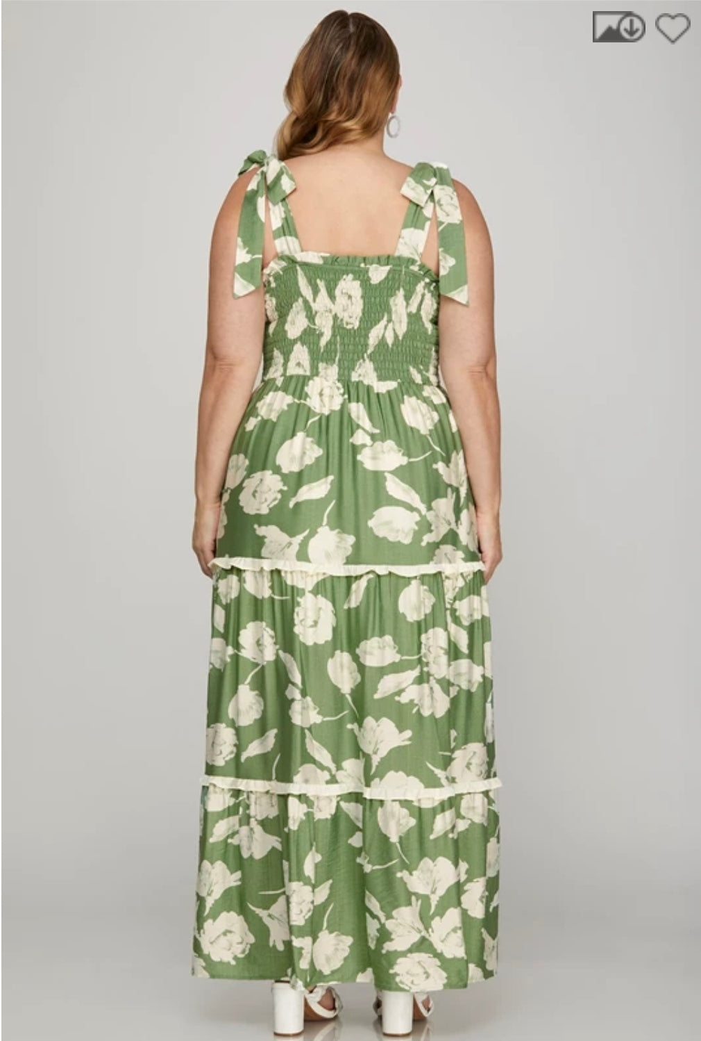 Plus woven print smocking Tiered maxi dress