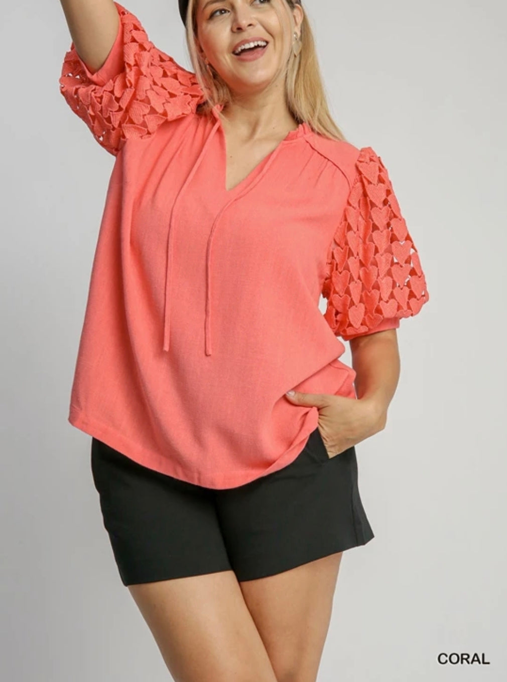 Linen blend front tie top