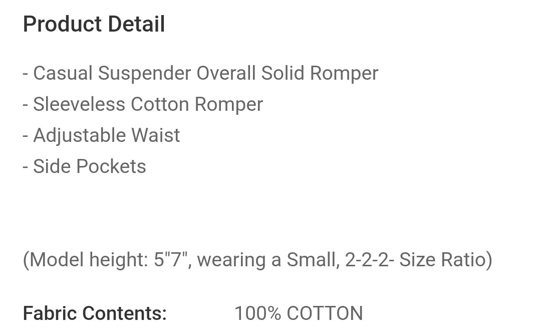Casual suspender overall romper