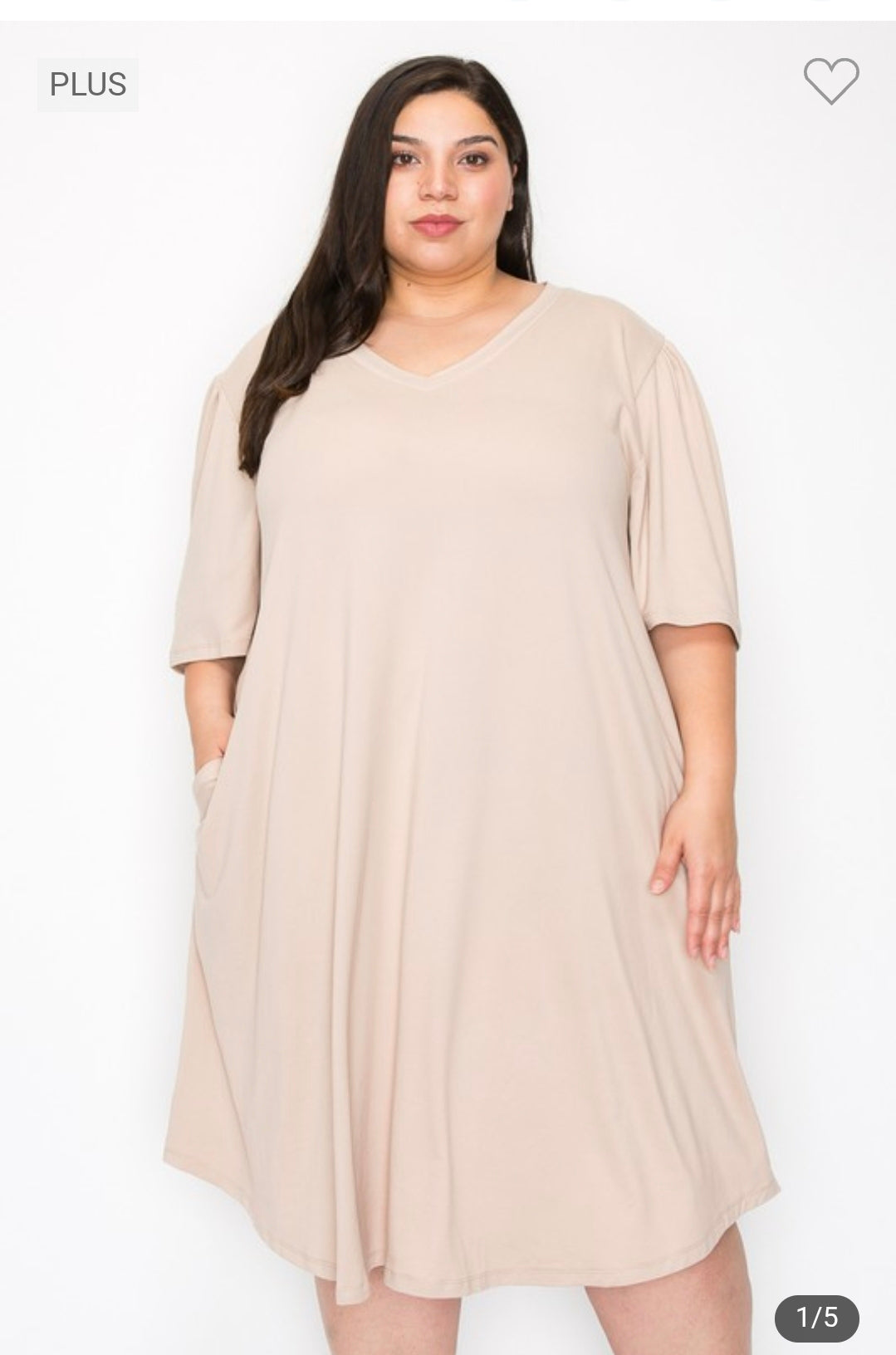 Plus size v neck wide sleeves dress with pockets