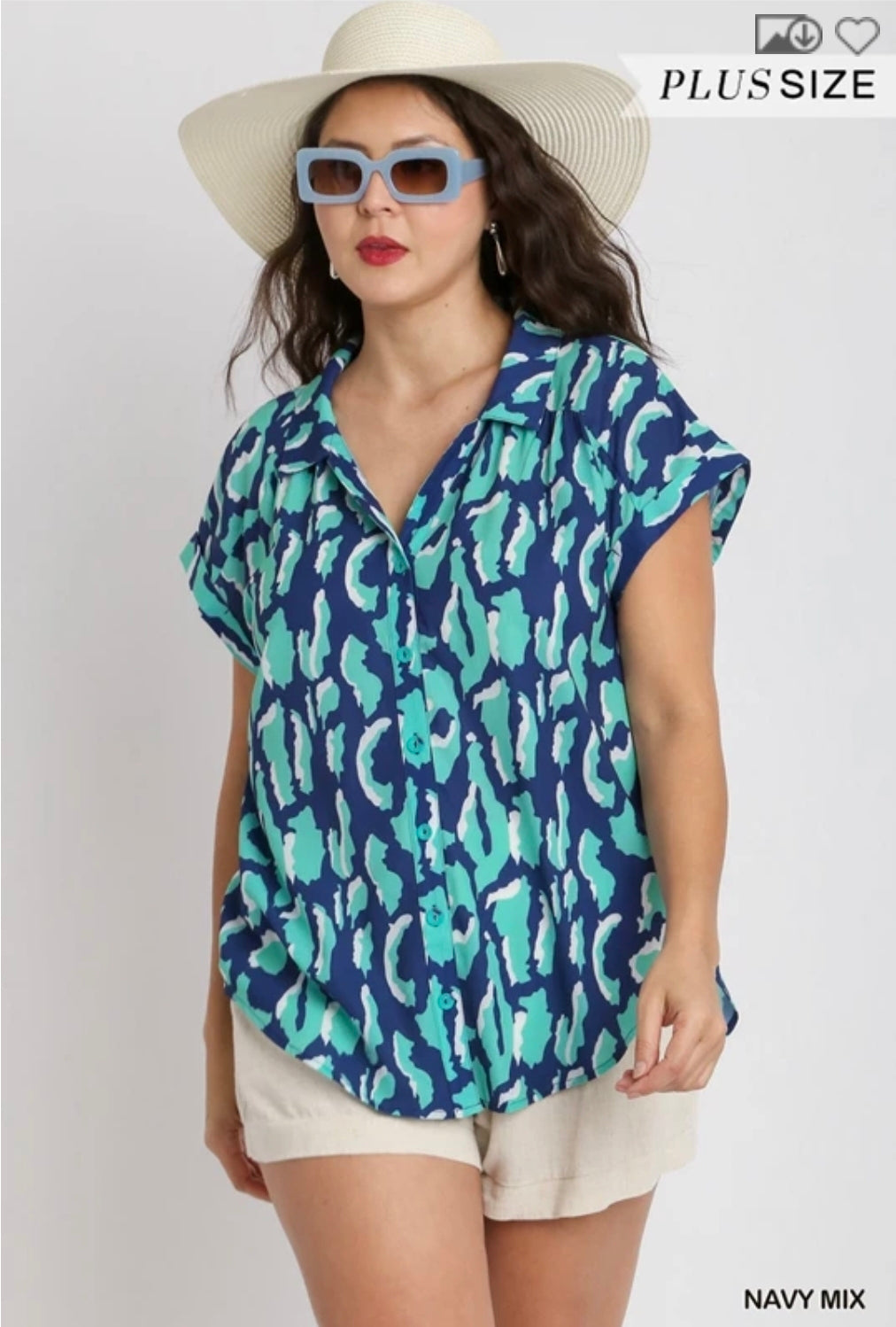 Animal print high low hem button down shirt