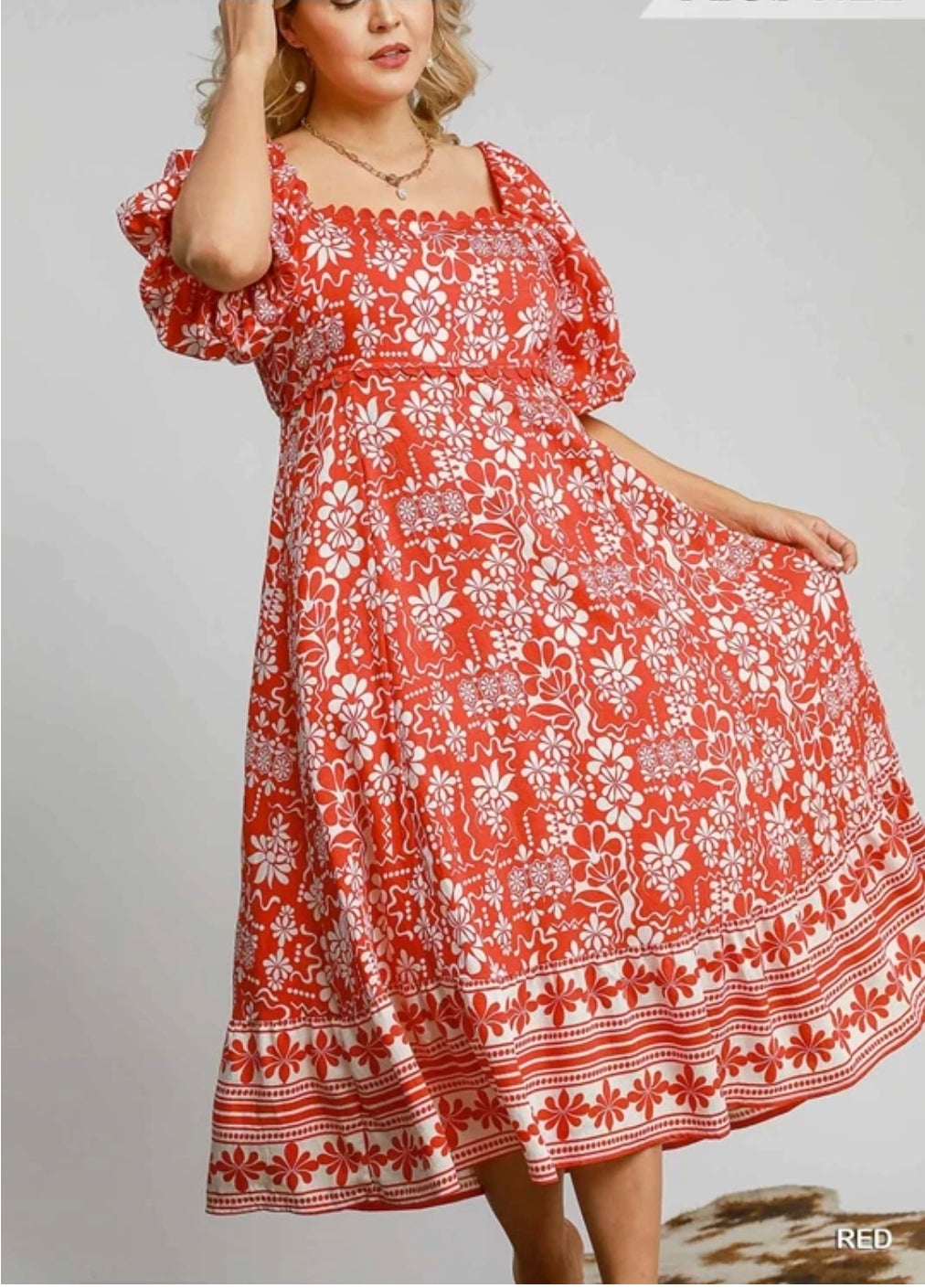 Abstract border print midi dress