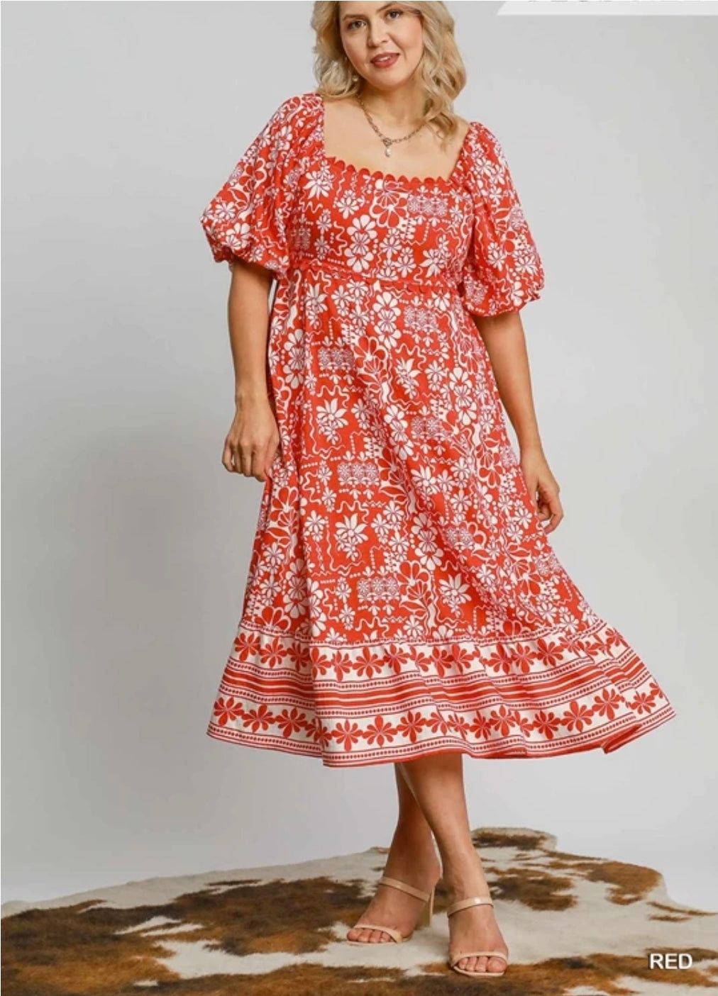 Abstract border print midi dress