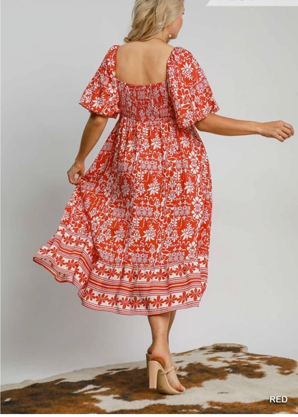Abstract border print midi dress