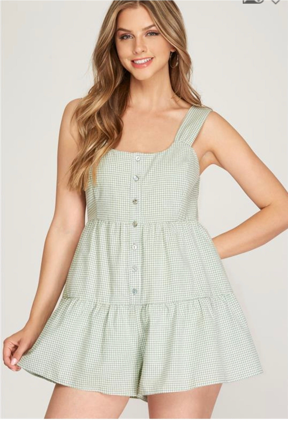 Sleeveless woven checkered romper