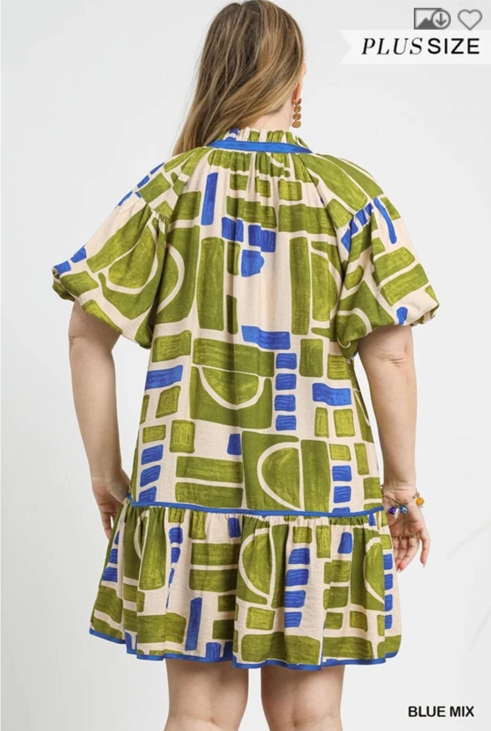 Abstract geo print ruffle hem dress