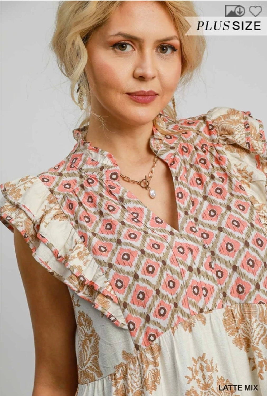 Ruffle sleeve mixed print midi dress