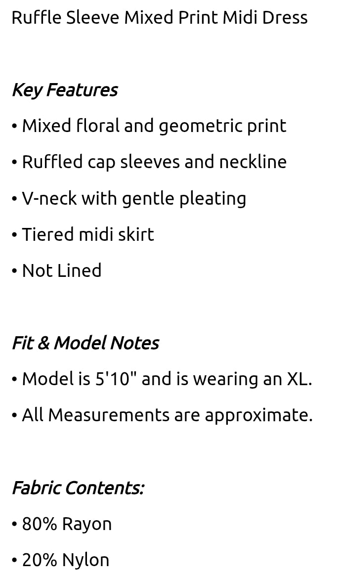 Ruffle sleeve mixed print midi dress