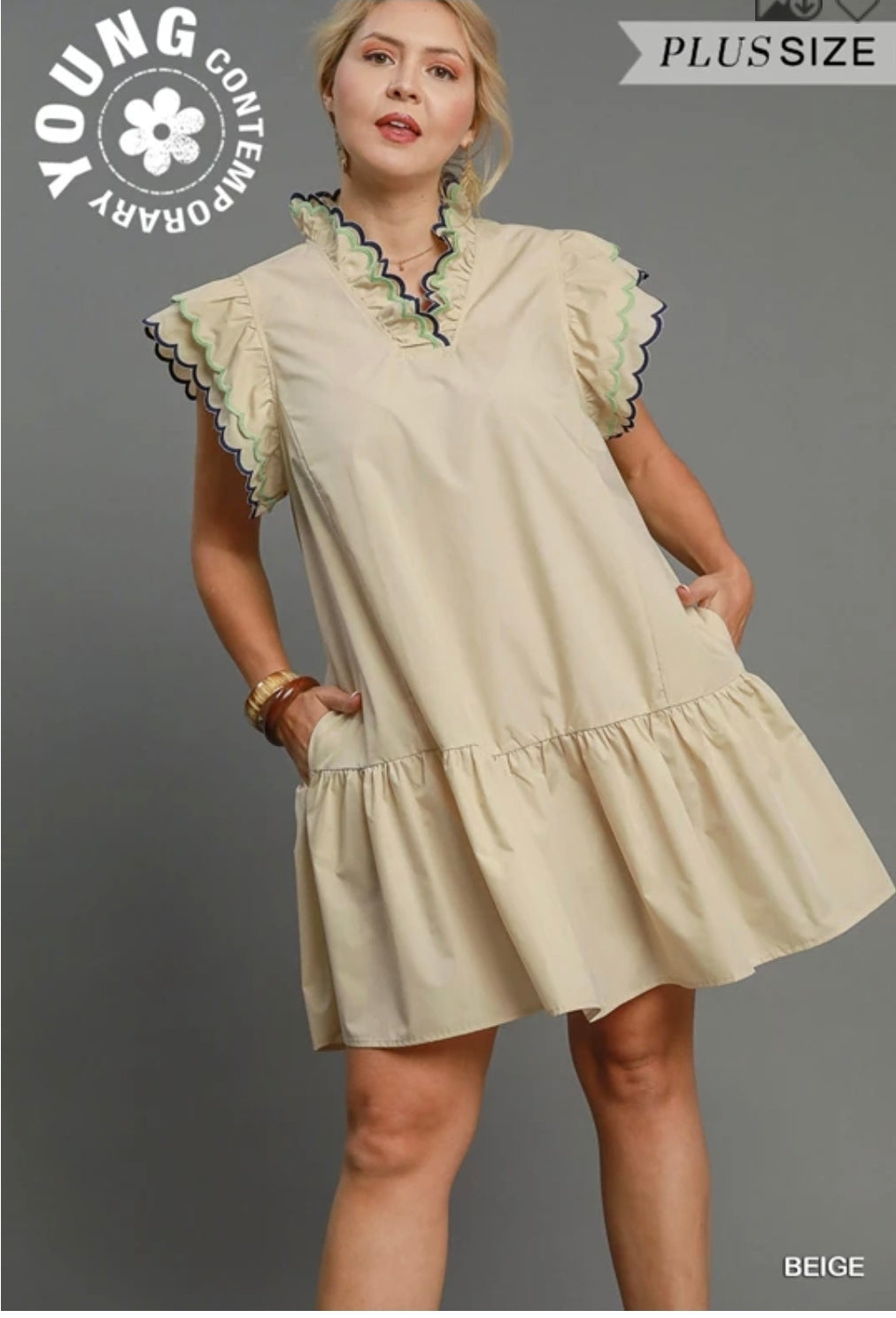 Ruffle scalloped sleeved dress