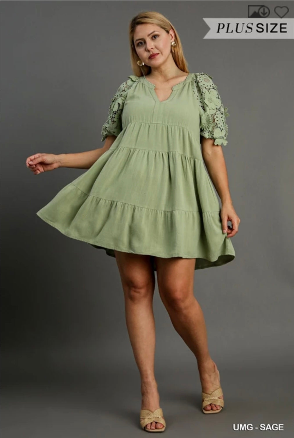 Linen tiered split neck dress