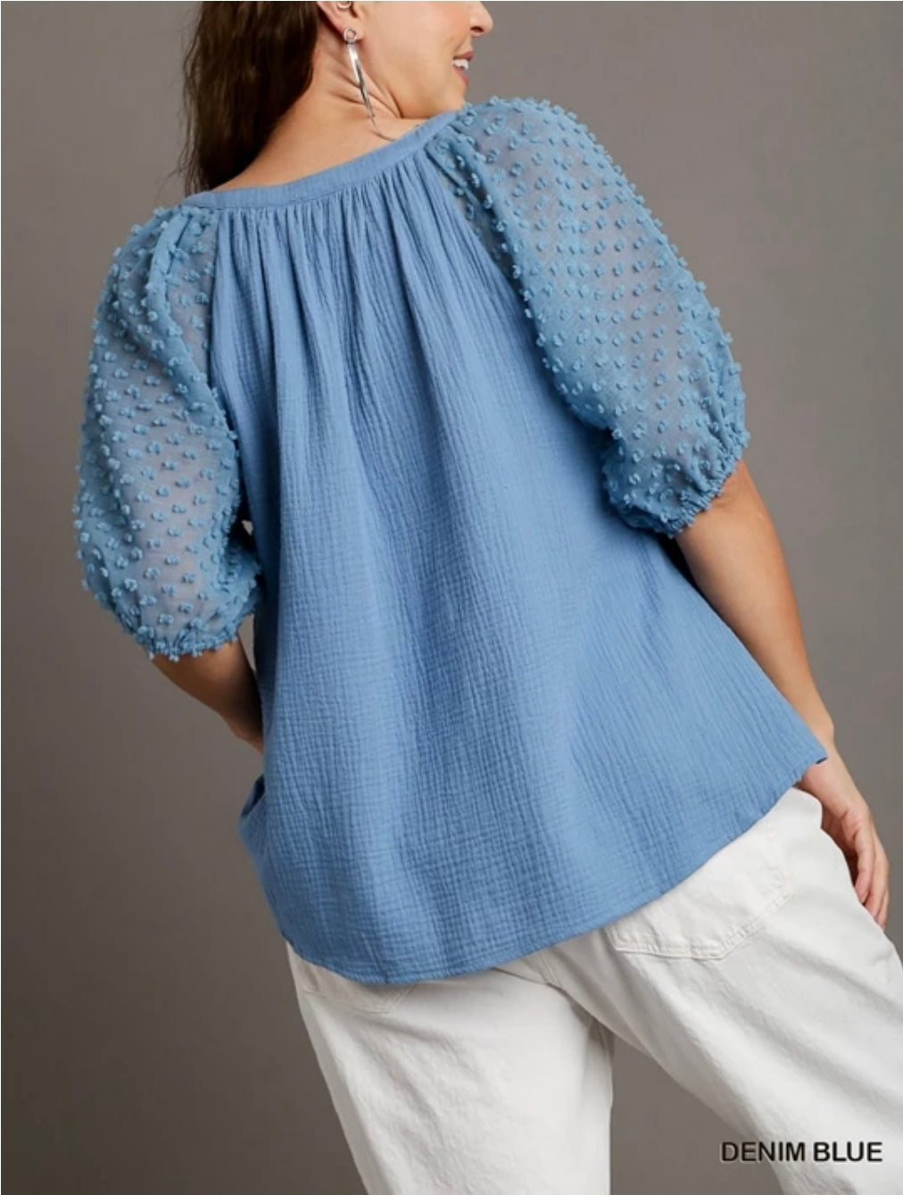 Floral applique boxy cut puffed sleeve top