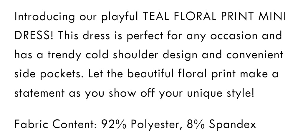 Teal floral cold shoulder w/side pockets plus size dress
