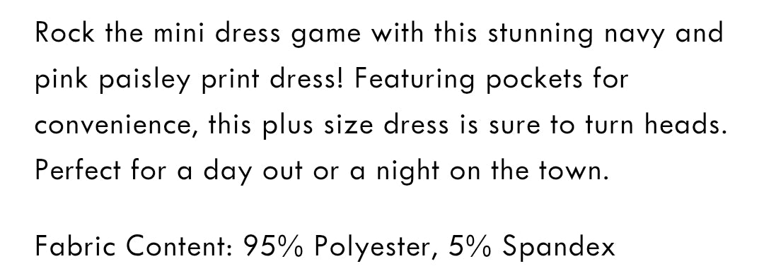 Navy/pink paisley print w pockets plus size dress