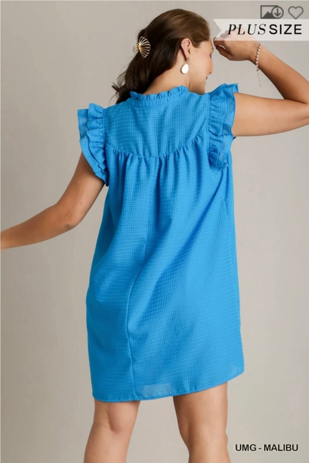 Layered ruffle sleeve split neck dress