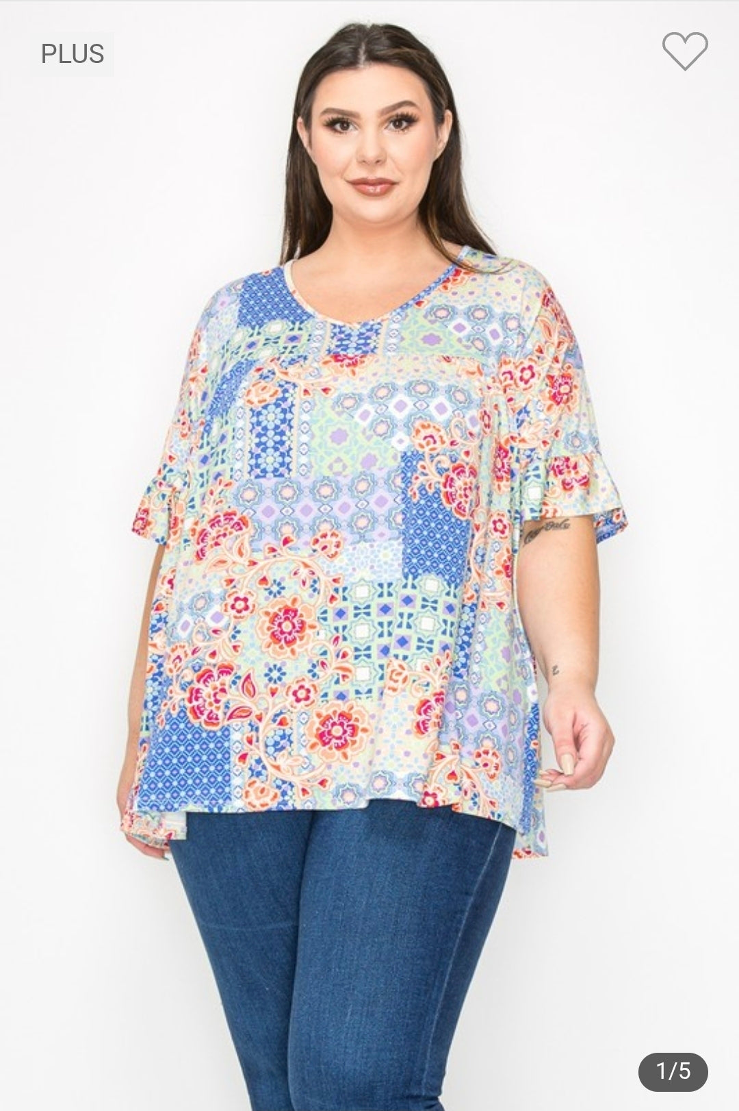 Plus size v neck ruffle sleeves tunic top