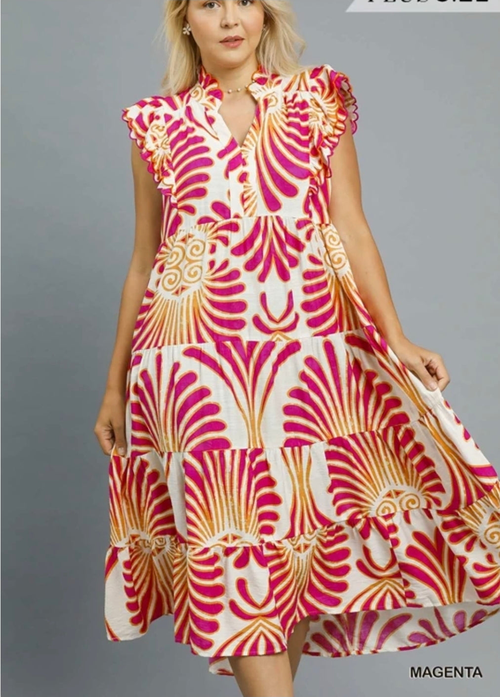 Boho print Ruffle sleeve Tiered Dress midi