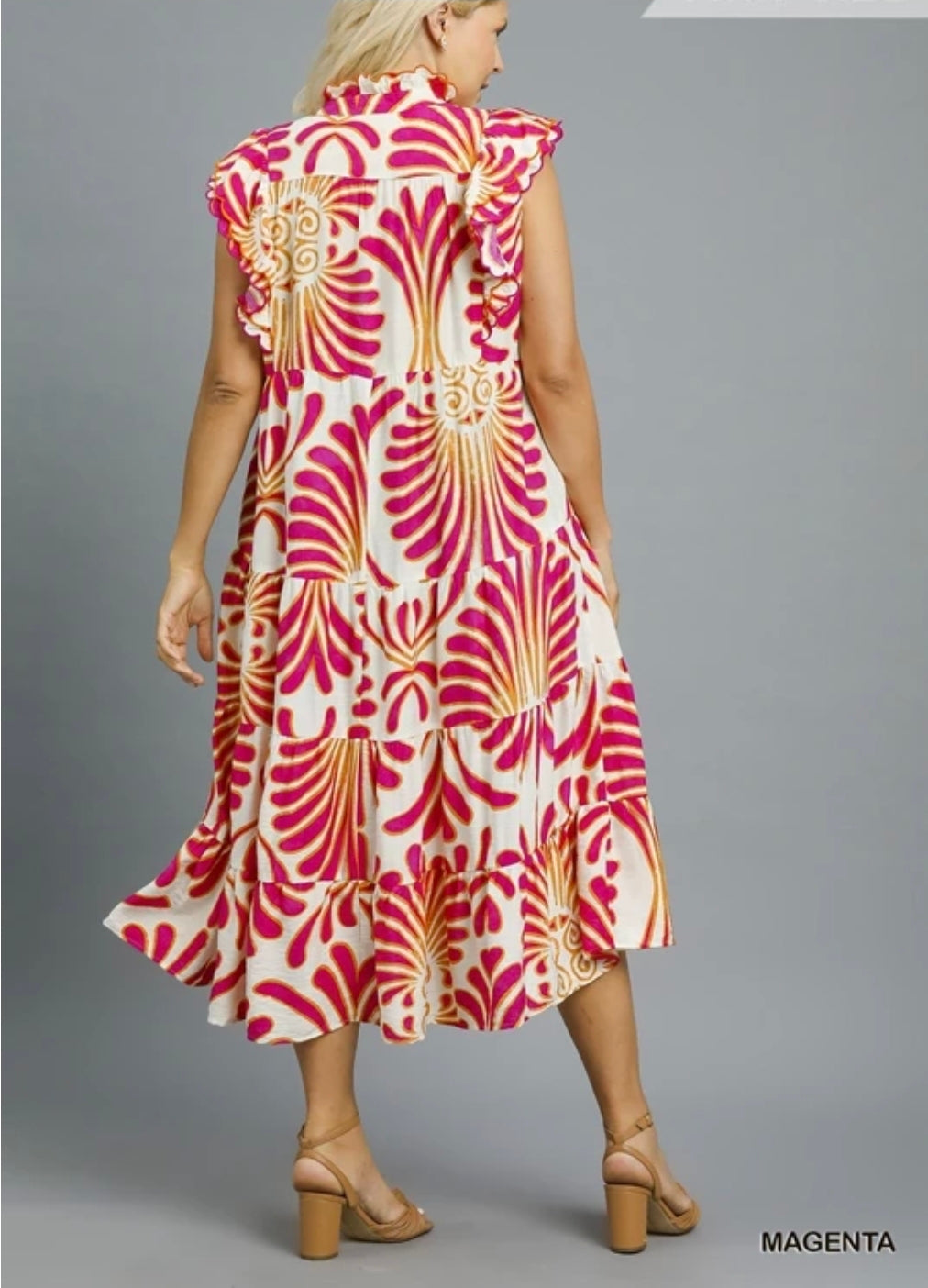 Boho print Ruffle sleeve Tiered Dress midi