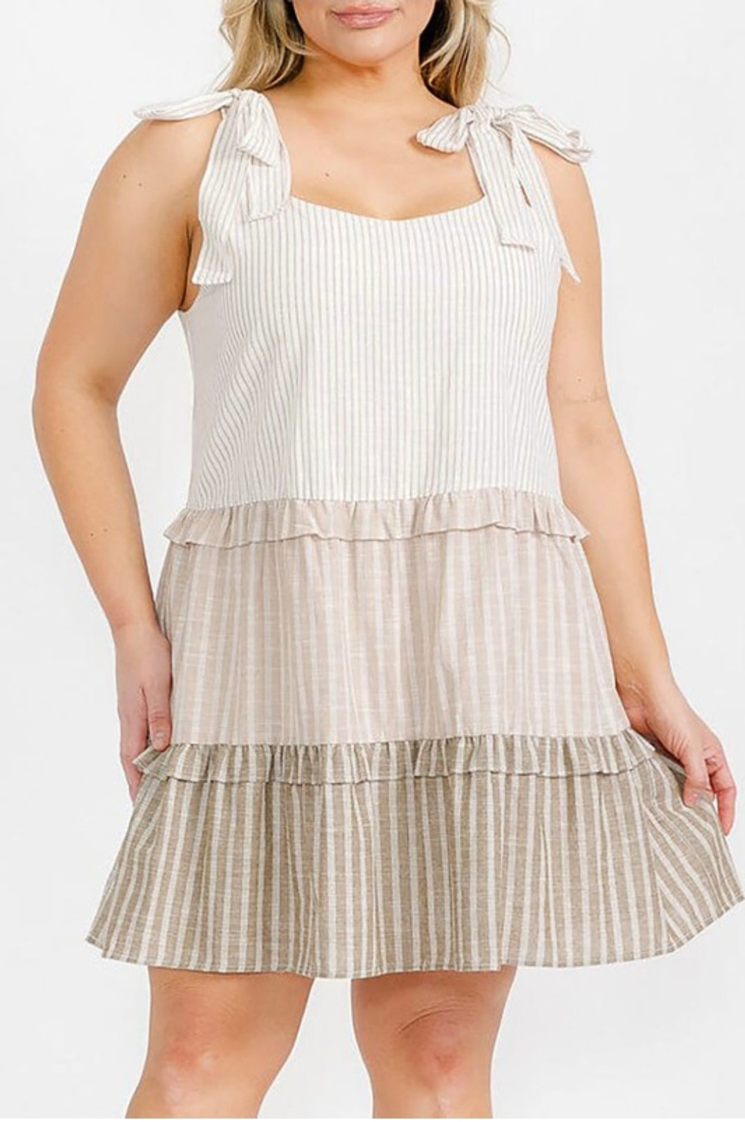 Stripe color block ruffle plus tunic dress