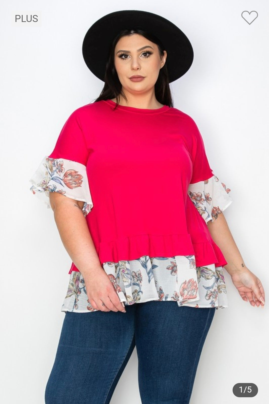 Plus size ruffle sleeves tunic top