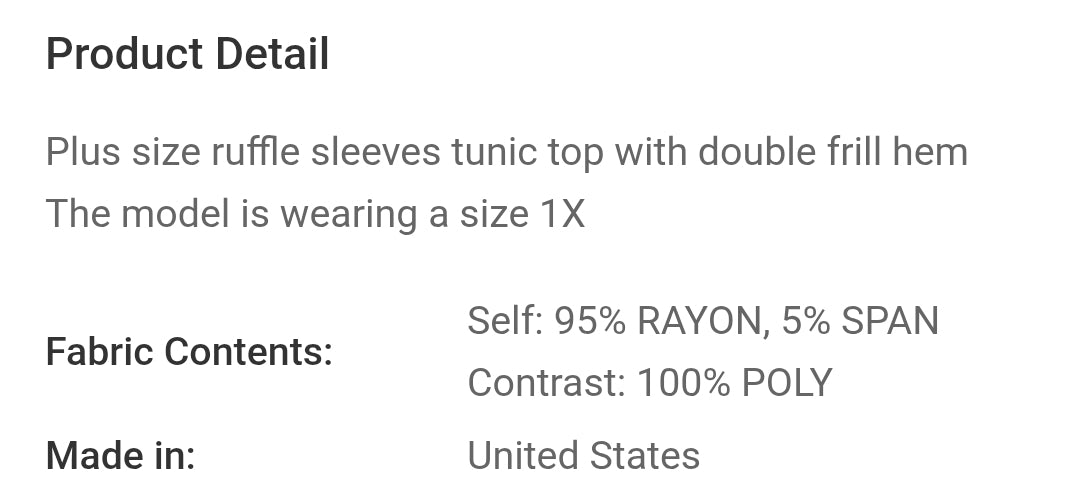 Plus size ruffle sleeves tunic top