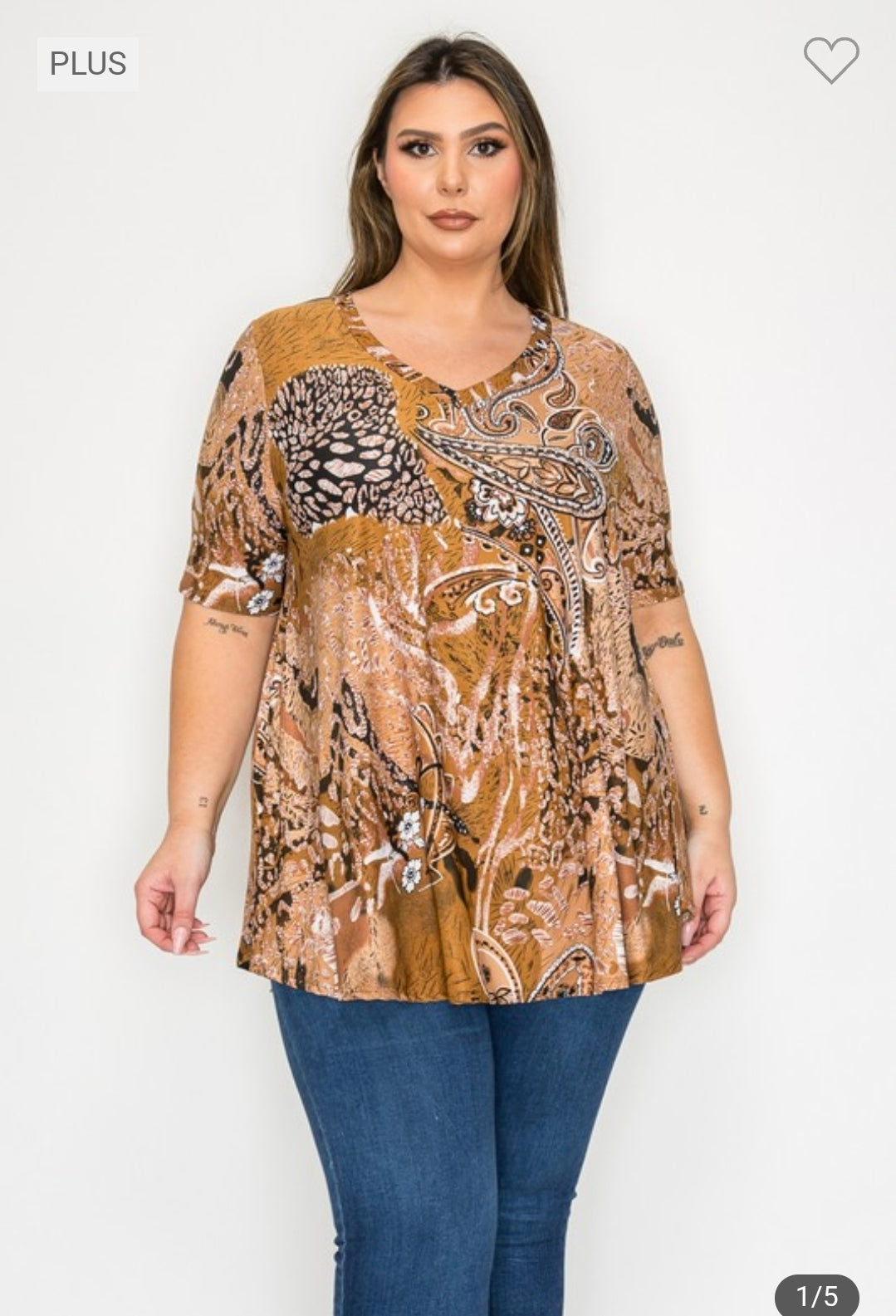 Plus size v neck short sleeves print tunic top